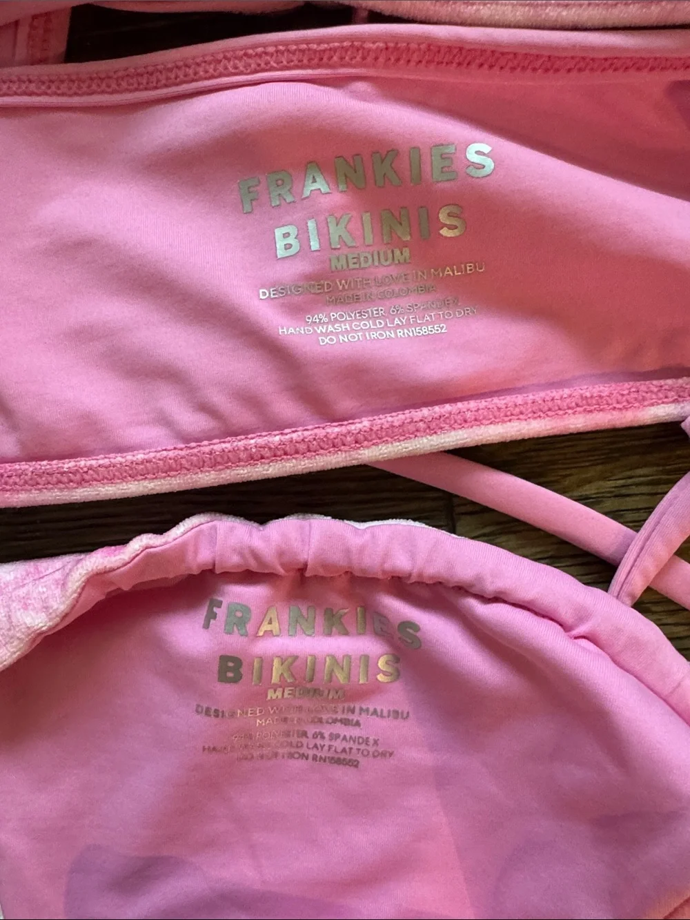 Frankies Bikinis Rhinestone Top & Side Tie Bottom Set  Pink Size Med MWOT
